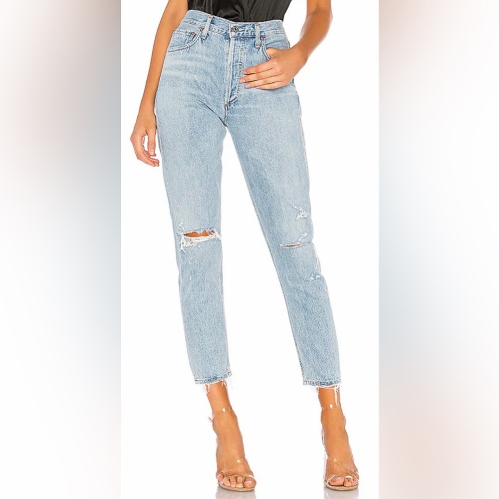 AGOLDE Women’s Jamie Hi-Rise Classic Jean light wash Denim Distressed Size 26